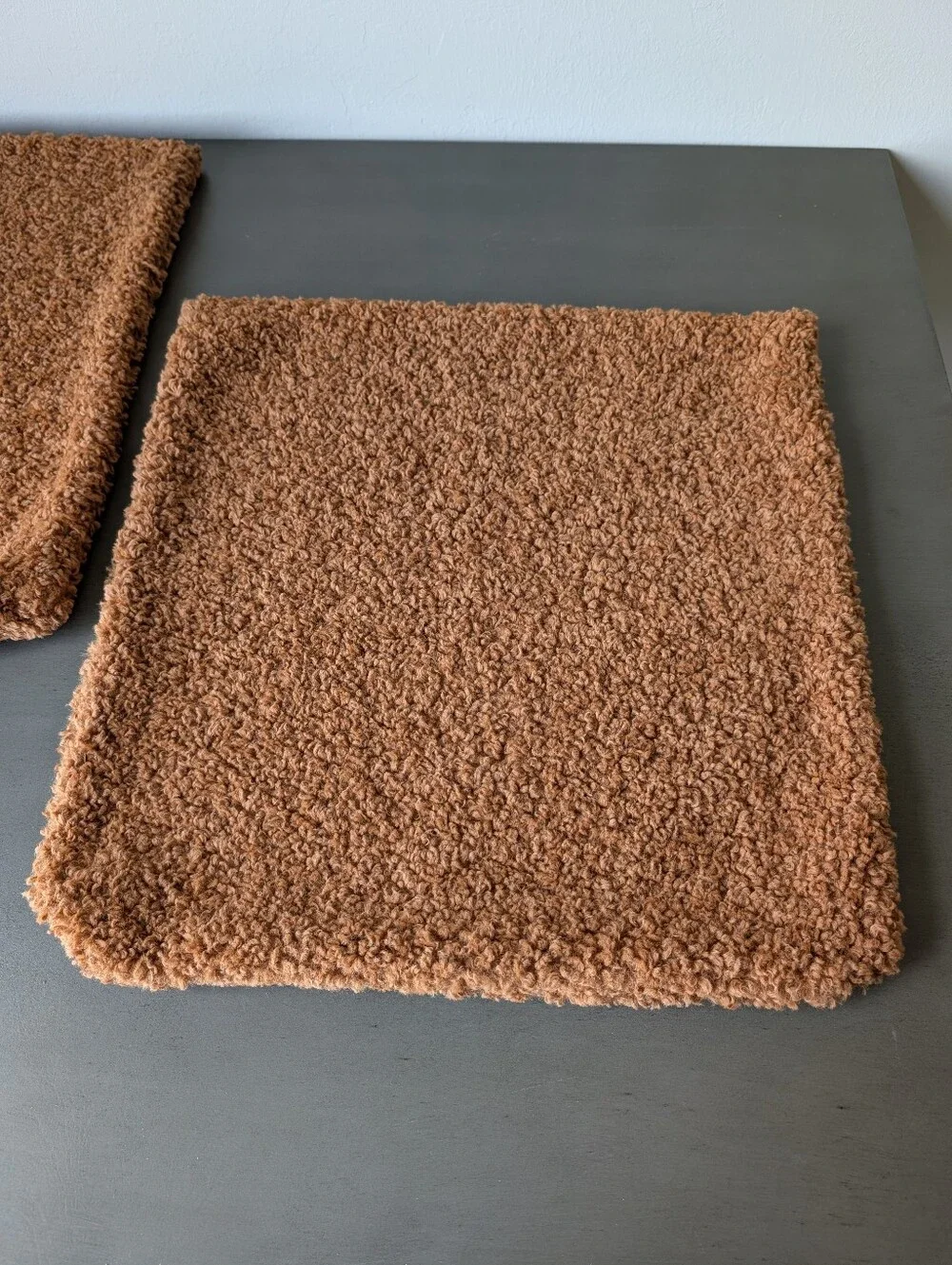 2 Southern Living Curly Teddy Pillow Covers Brown Plush Boucle Sherpa Decor